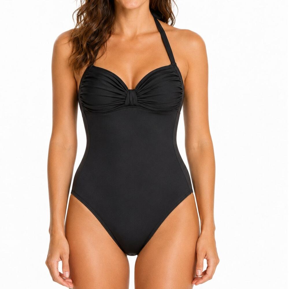 Tommy Bahama Black One Piece Halter Swimsuit Size 10 Padded Cups Resort Wear